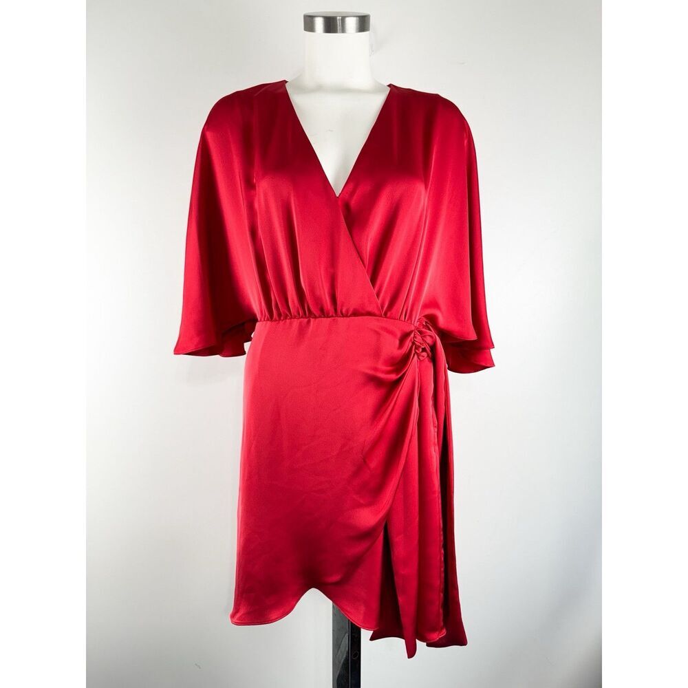 Ramy Brook Alexis satin faux wrap mini dress in red size 6